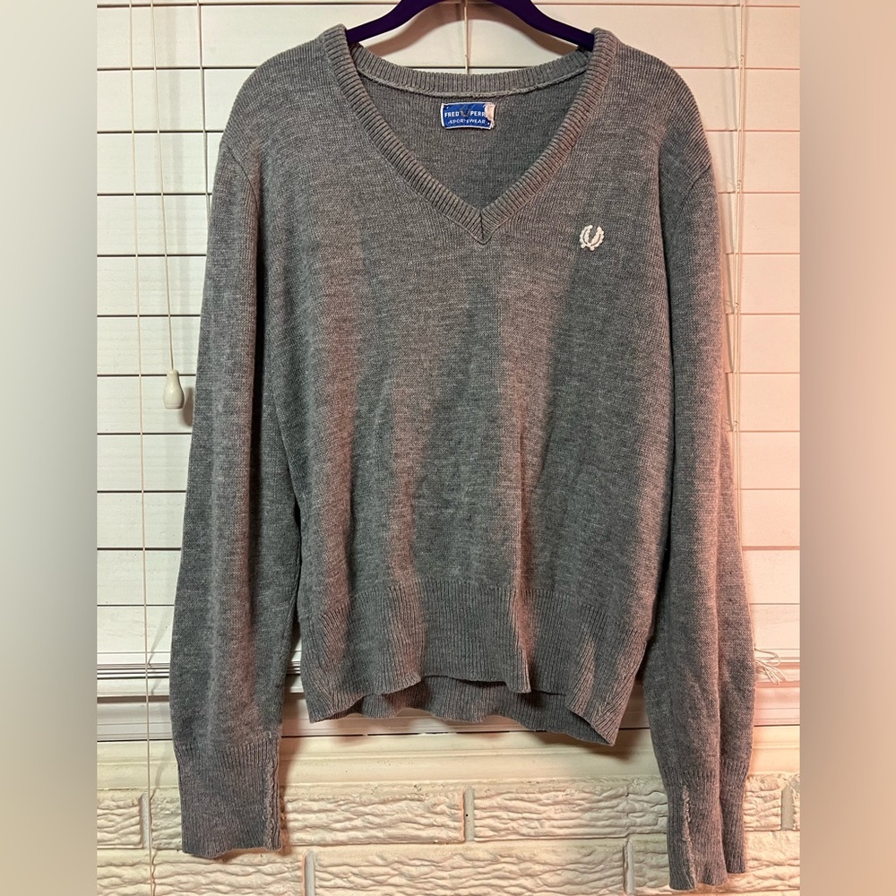Fred Perry Vintage Grey V Neck Sweater